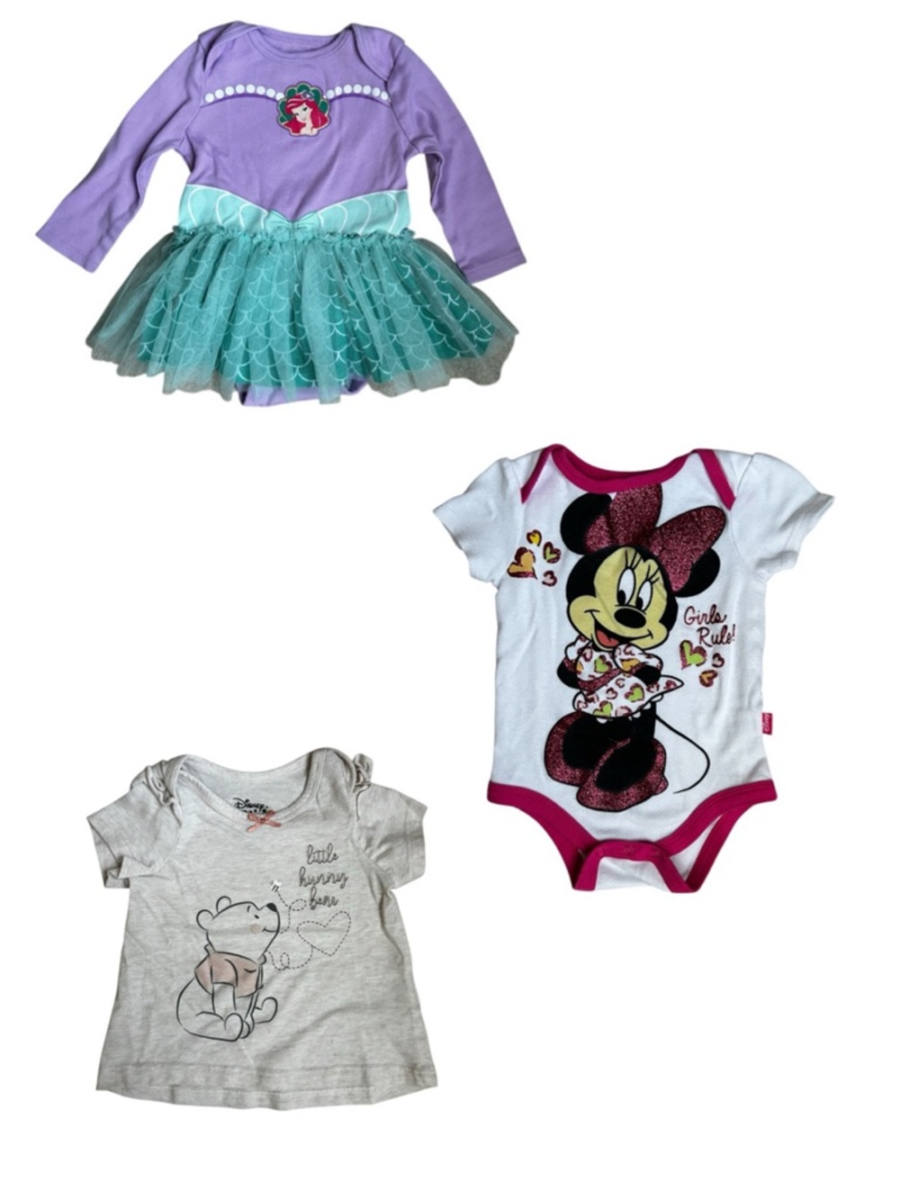 Disney Baby Bundle of 3 - Ariel, Minnie, and Pooh - 9 Month